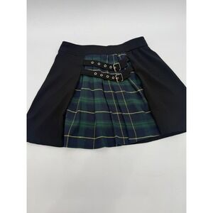 Scarlet Darkness Womens Plaid Pleated Mini Skirt Black Green Gothic Punk L